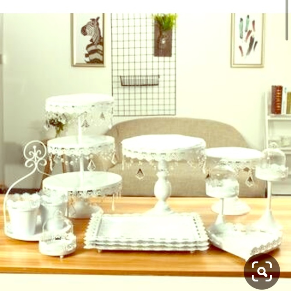 Wedding cake dessert table displays candy
